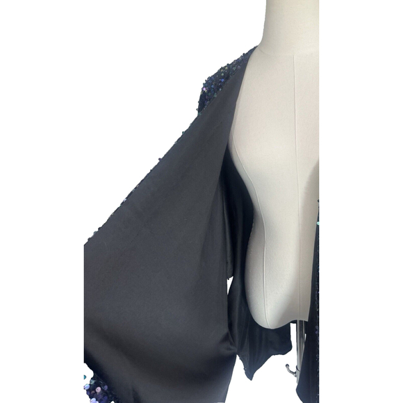 New Torrid Womens Black Sequined Ruana Wrap Cover Up Kimono OSFM Velvet Satin - Picture 8 of 17